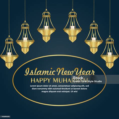 Islamic New Year Celebration Greeting Card With Golden Lantern Stock Illustration Download