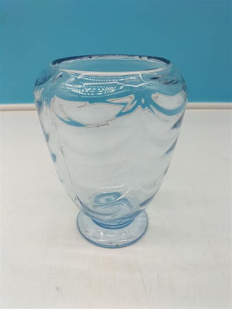 Whitefriars Wave Ribbed Blue Glass 14 5cm Vase