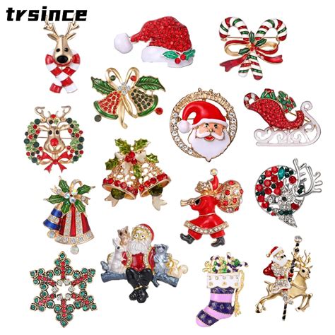 Christmas Brooches Angel Elk Snowman Pins Santa Claus Christmas