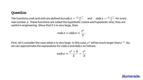 SOLVED The Functions Cosh And Sinh Are Defined By Coshx E X E X 2