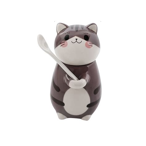 Taza Azucarera Happyware Multicolor En Forma De Gato Con Cuchara Mod