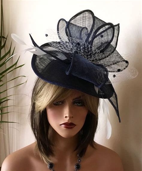 Navy Blue Fascinator Formal Hat Kentucky Derby Royal Ascot Etsy Navy Blue Fascinator Blue