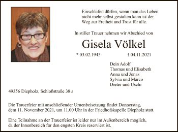 Traueranzeigen von Gisela Völkel trauer kreiszeitung de