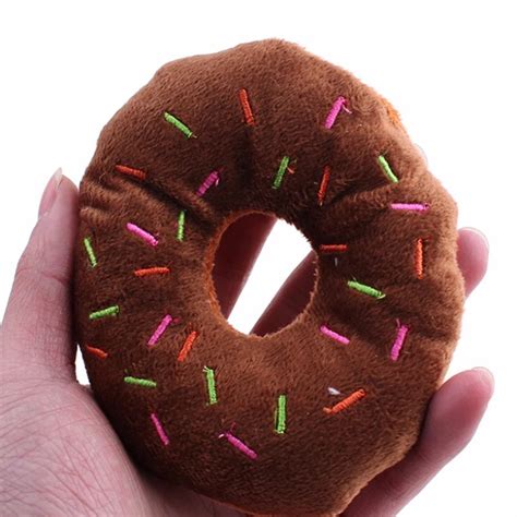 1pc Donut Dog Toys Squeak Plush Toys Pet Dog Squeaky Toys Pink Brown