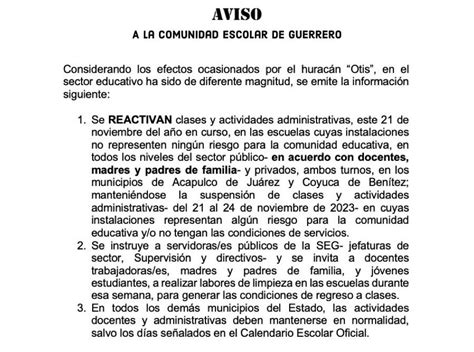 Aviso A La Comunidad Escolar De Guerrero El Sur Acapulco Suracapulco