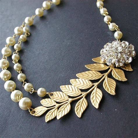 Gold Bridal Necklace Gold Leaves Wedding Necklace by luxedeluxe