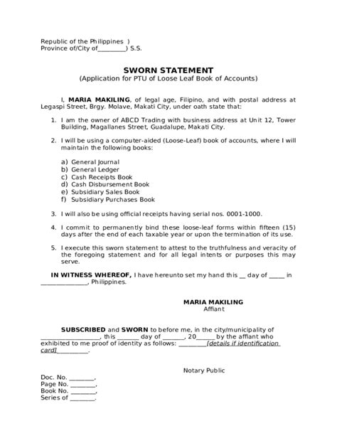 Sworn Statement Doc Template Pdffiller