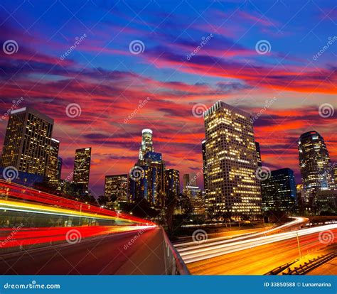 Los Angeles Skyline At Sunset