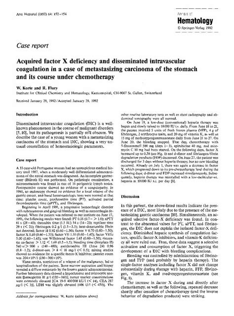 Pdf Acquired Factor X Deficiency And Disseminated Intravascular