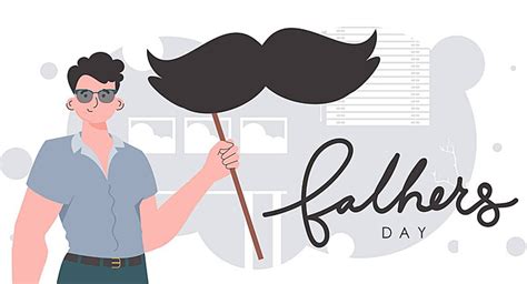 Trendy Cartoon Fathers Day Poster With Guy Holding Mustache Stick