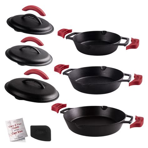 Pre Seasoned Cast Iron Dual Handle Skillet With Ci Lid 8 10 12 Cuisinel