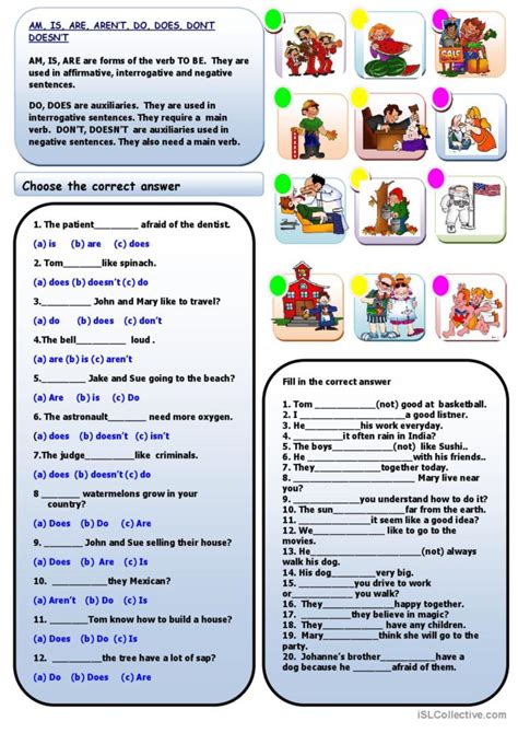 Is Are Isnt Arent Do Does And English Esl Worksheets Pdf Doc