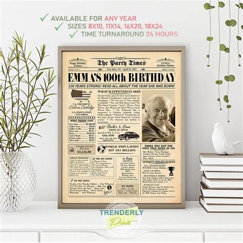 Th Birthday Newspaper Poster Sign Years Ago Back In Etsy