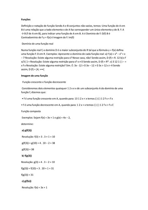 Funções 1 Resumo Cálculo Diferencial E Integral I Funções Definição