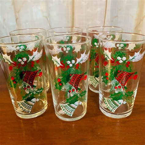 Vintage Bells And Holly Glasses Etsy