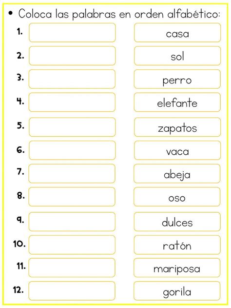 Ficha interactiva de Orden alfabético para Segundo de Primaria Puedes