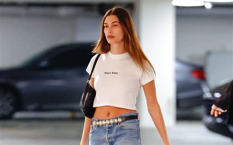 Hailey Bieber Wears A Nepo Baby T Shirt In Los Angeles