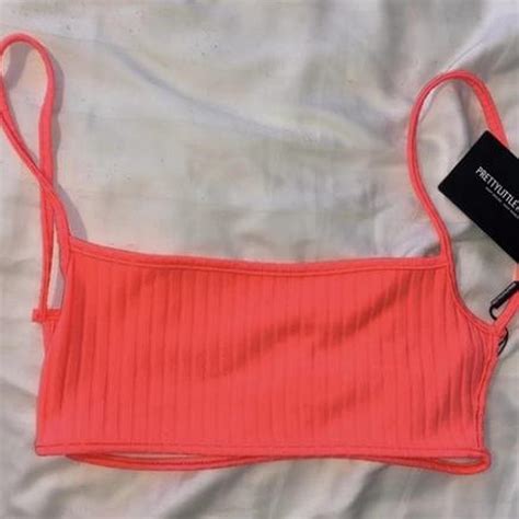 Neon Pink Rib Strappy Back Bralet Pretty Little Depop