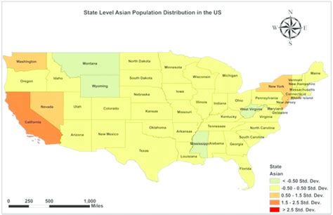 A Standard Deviation Map Of The Asian Population In The United States