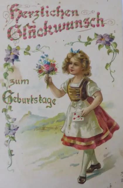 ALTE POSTKARTE HERZLICHEN Glückwunsch zum Geburtstag Litho Mädchen