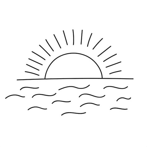 Premium Vector | Sunset and Sunrise the Sea in Doodle Style