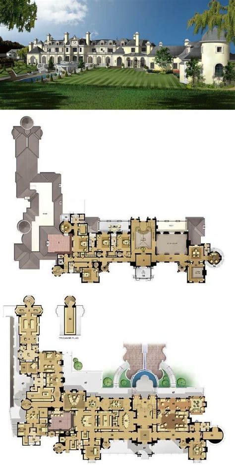 The Floor Plan For This Mansion Is Shown In Two Separate Sections With