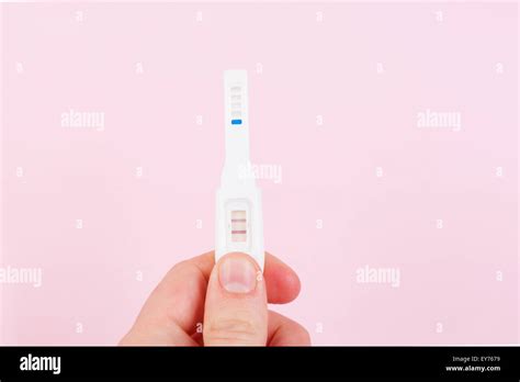 Male Hand Holding Positive Pregnancy Test Isolated On Pink Background