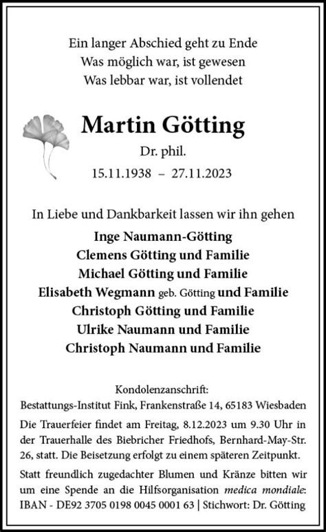 Traueranzeigen Von Martin G Tting Vrm Trauer De