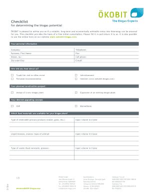 Fillable Online Vorlage Checkliste E Oekobit Biogas Fax Email