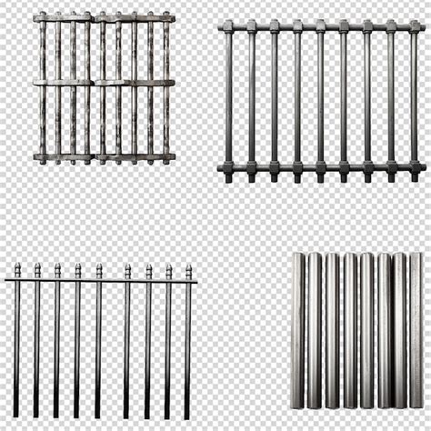 Um conjunto de barras de ferro da prisão isoladas em fundo transparente