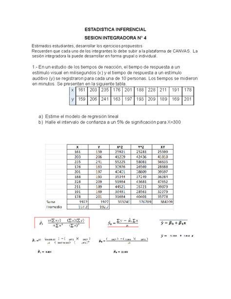 Sesión integradora 04 ejercicios ESTADISTICA INFERENCIAL SESION