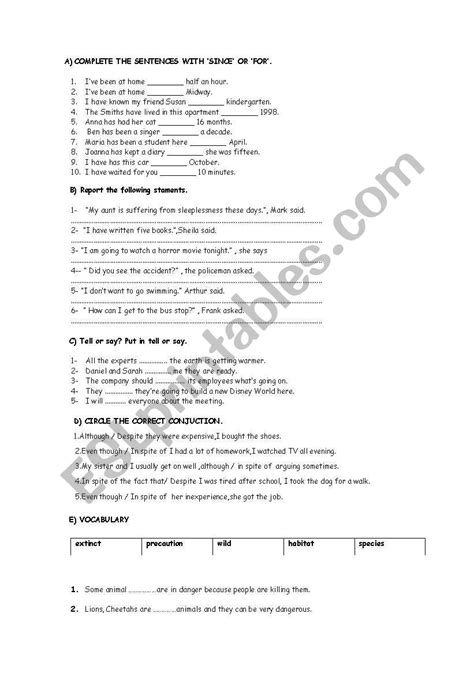 Mixed Exercises About Reported Speech Sinceand For Future Perfect Tense