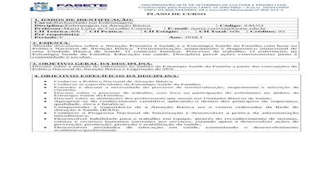 Plano De Curso 1 Dados De IdentificaÇÃo Curso … · Curso Bacharelado
