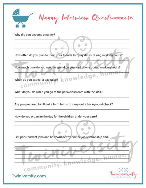 Nanny Interview Questions Printable To Help You Hire A Nanny Etsy