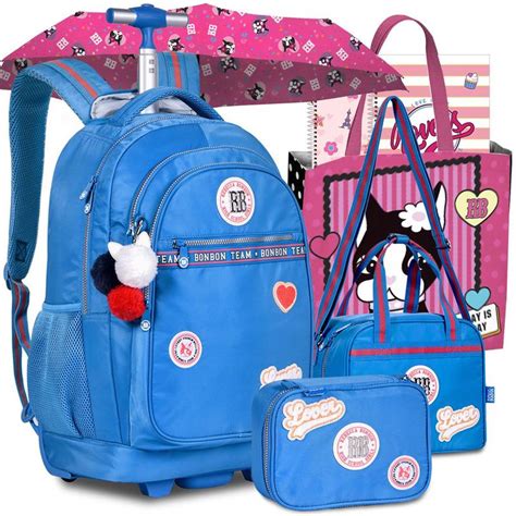 Kit Mochila Rb Rebecca Lancheira Estojo Bonbon Escolar Carrinho Rodinha