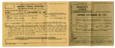 Driver S License Renewal Application Used By Eleanor Roosevelt All Artifacts Franklin D