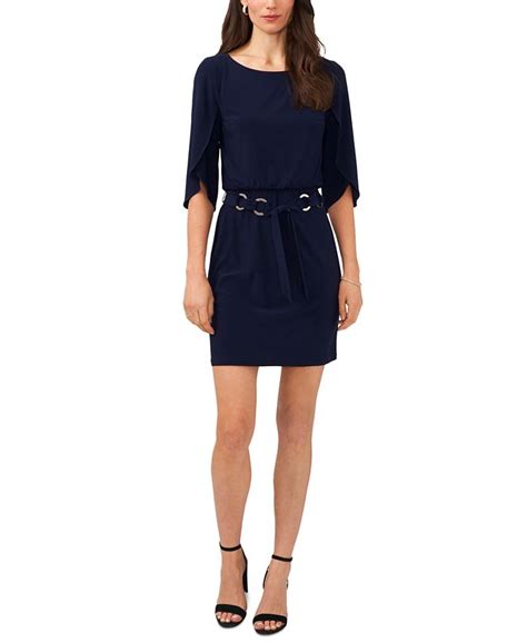 Msk Petite Belted Tulip Sleeve Dress Macys