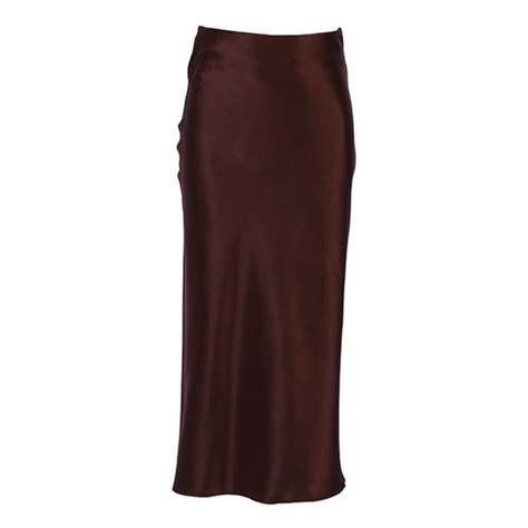 Jupes Femmes Longue Taille Haute En Satin Fr Da Dark Brown