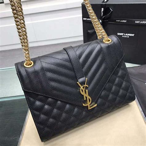 Saint Laurent Ysl Medium Envelope Mixed Grain De Poudre Matelasse Black Ysl Envelope Bag