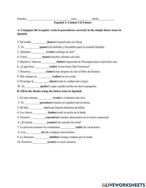 Near Future Tense Practice Worksheet Live Worksheets Worksheets Library