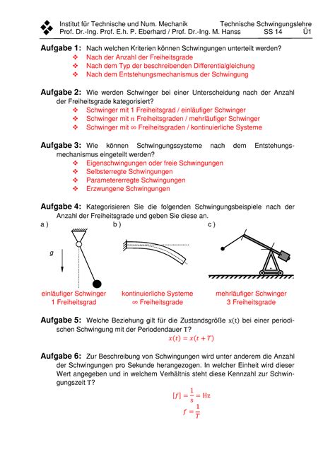 Schwingungslehre Uebungen Loesungen SS14 Prof Dr Ing Prof E P