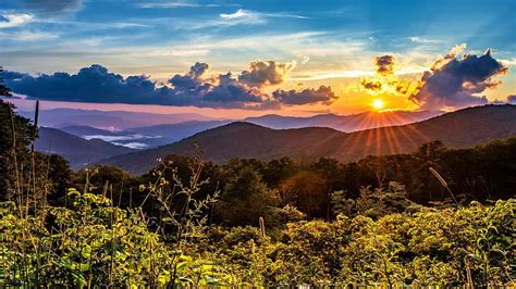 Sunset On The Blue Ridge Parkway North Carolina Landscape Clouds