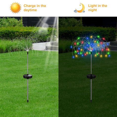 Tsv 2pcs Solar Firework Lights For Outdoor Waterproof 120 Led Garden Lights With 8 Lighting