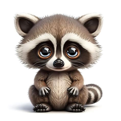 Premium AI Image | A cartoon raccoon with big eyes sits on a white background.