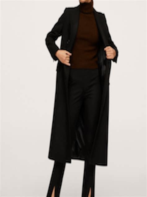 Buy Mango Women Black Solid Longline Overcoat Coats For Women