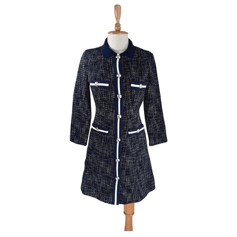 Maje Robes Coton Polyester Tweed Bleu Ref Joli Closet