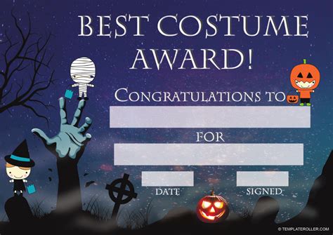 Halloween Certificate Template - Best Costume Award Download Printable ...