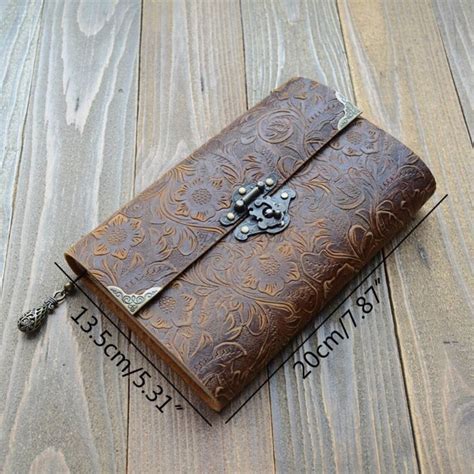 Embossed Pattern Soft Leather Notebook With Lock Key Diary Notepad ...