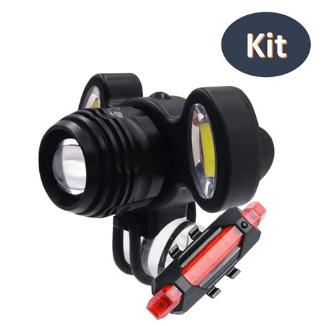 Kit Farol Lanterna 3 Focos Led Zoom Recarregável Sinalizador