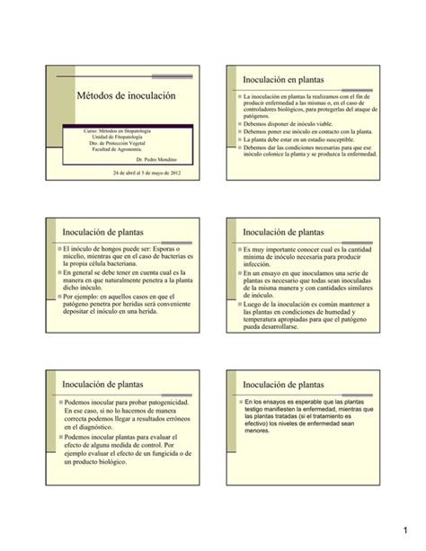 Métodos de inoculación Departamento de Protección Vegetal